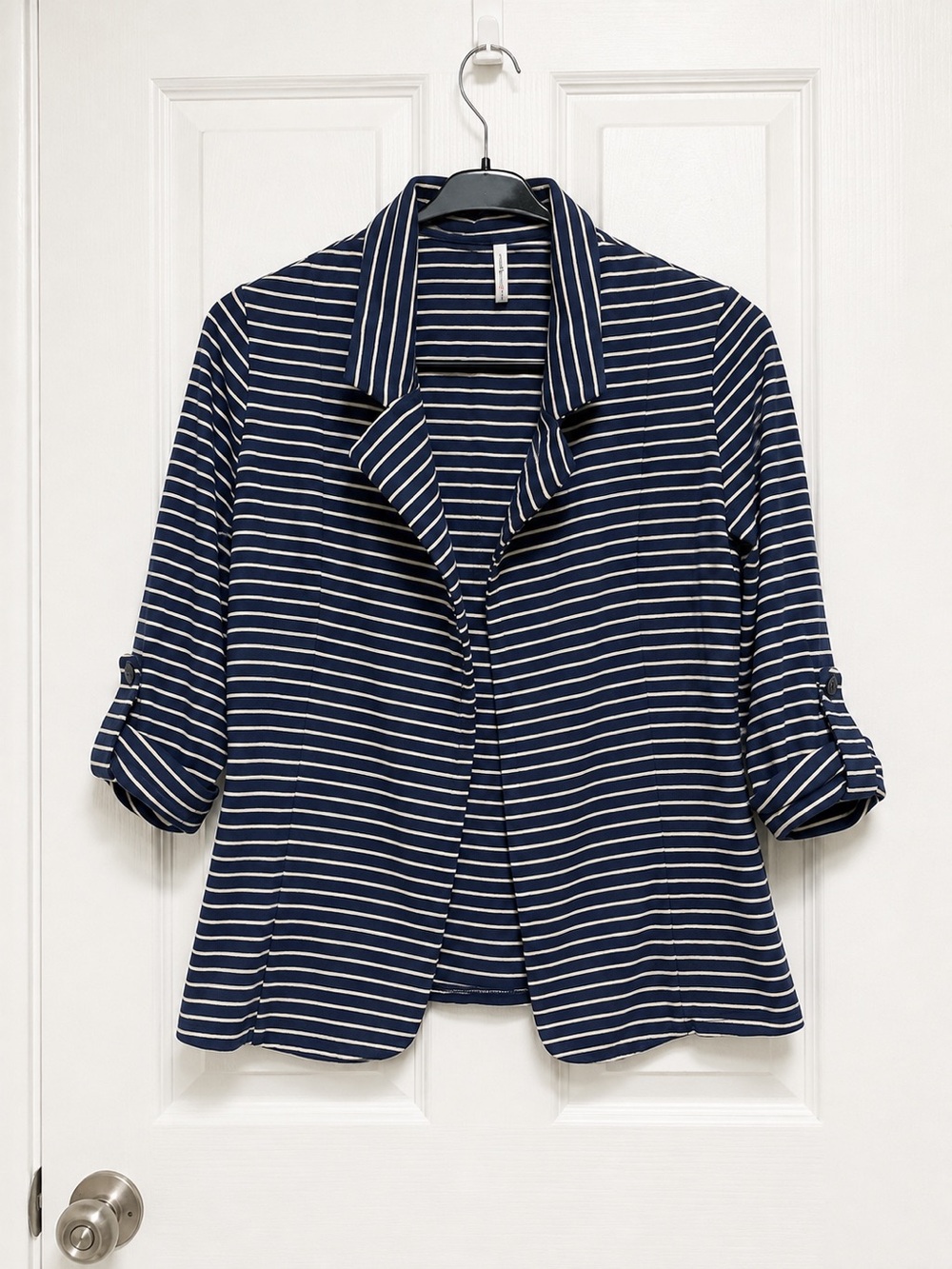 Olivia Moon Navy and White Striped Open Front Blazer Size M